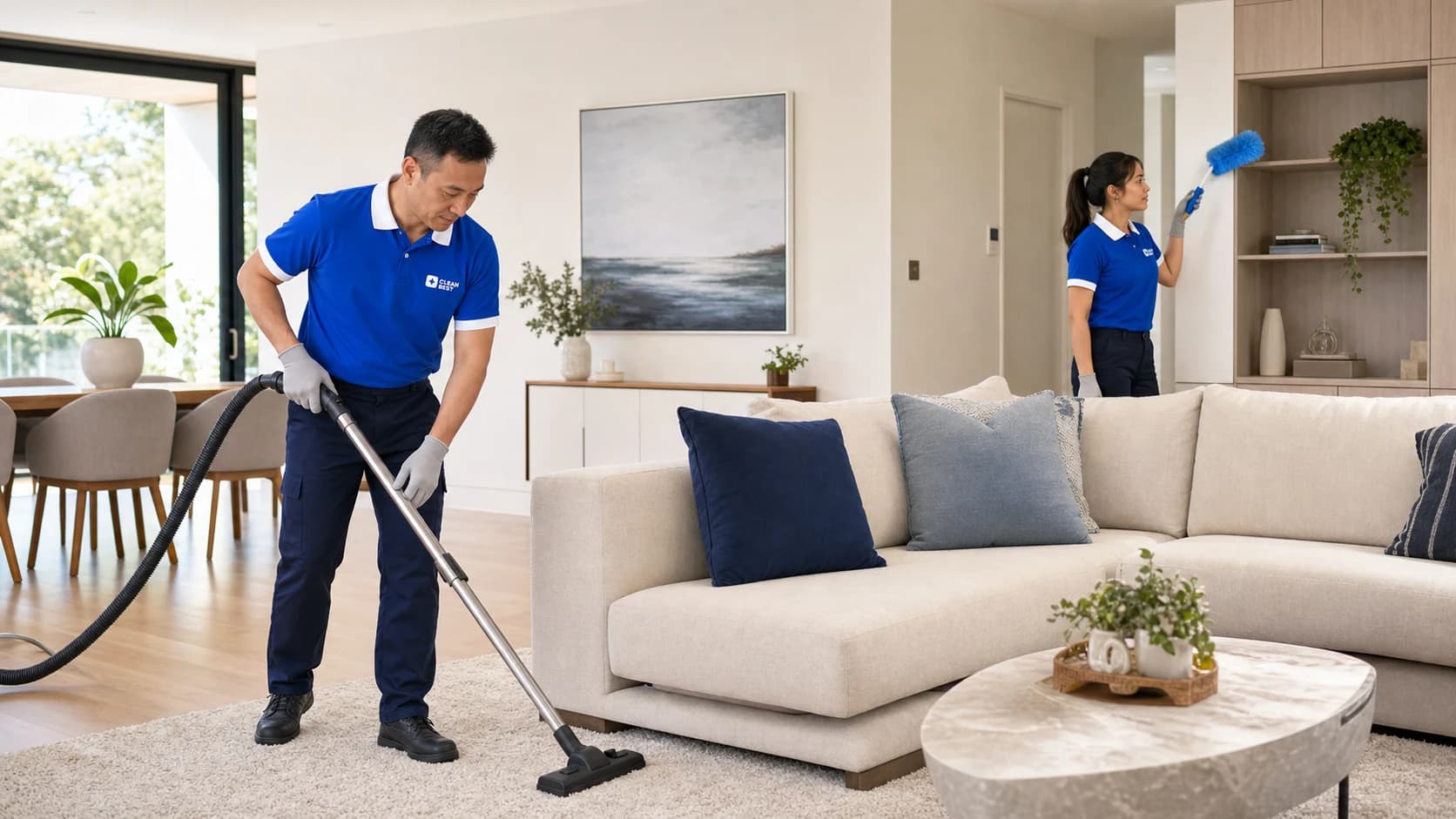 Clean Best cleaner working through the kitchen of a new home in Oran Park NSW