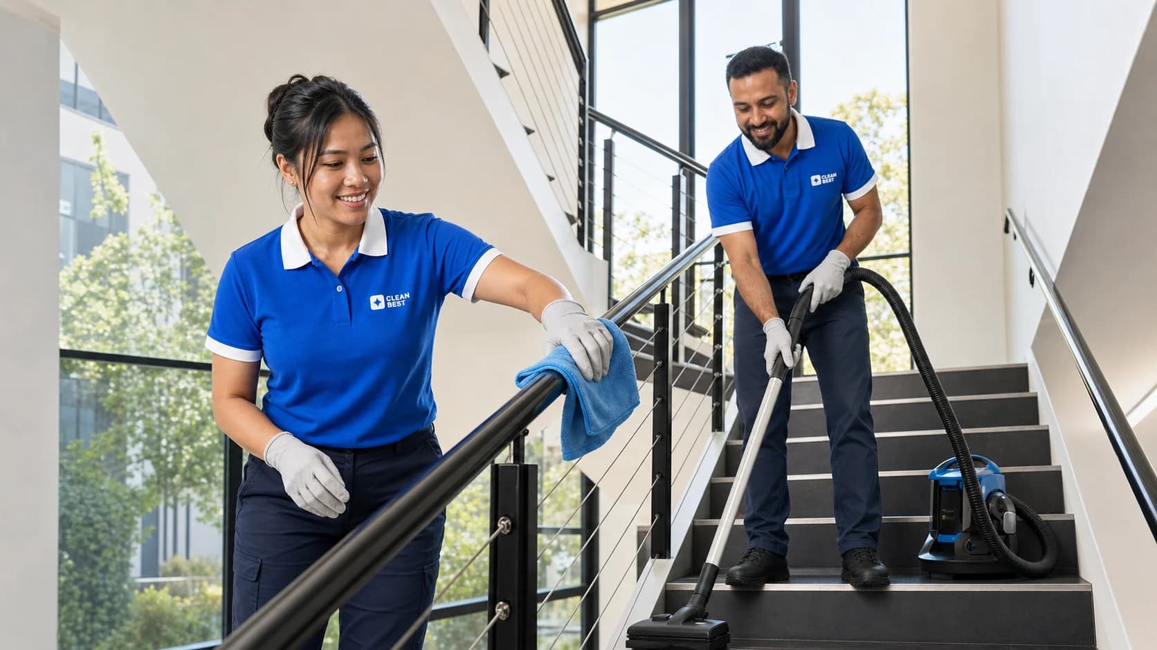 Clean Best cleaner mopping the entry foyer of a new townhouse complex in Oran Park NSW