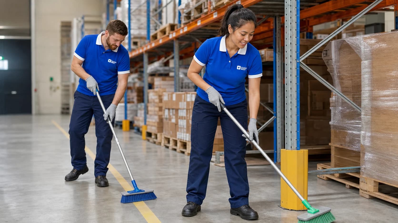 Clean Best operator scrubbing a new concrete warehouse floor in Oran Park NSW