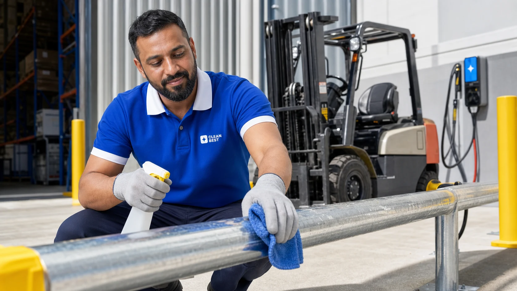 Clean Best operator scrubbing a new concrete warehouse floor in Oran Park NSW